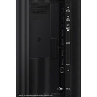 Samsung 2025 Neo QLED QN70F has USB, HDMI, LAN, antenna ports and etc. on the side.
