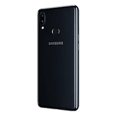 Samsung Galaxy A10s l30 back view, Samsung A10s design, the 7.8mm body feels like it's made for your hand, and the black glossy plastic finish stands out all on its own. 