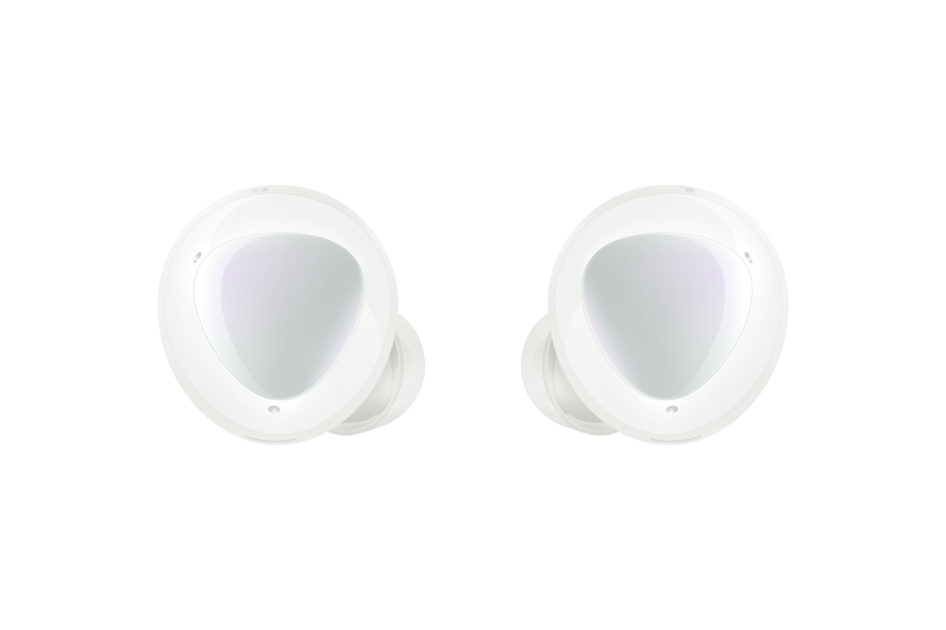 A look at the exterior of the Samsung Galaxy Buds Plus in white