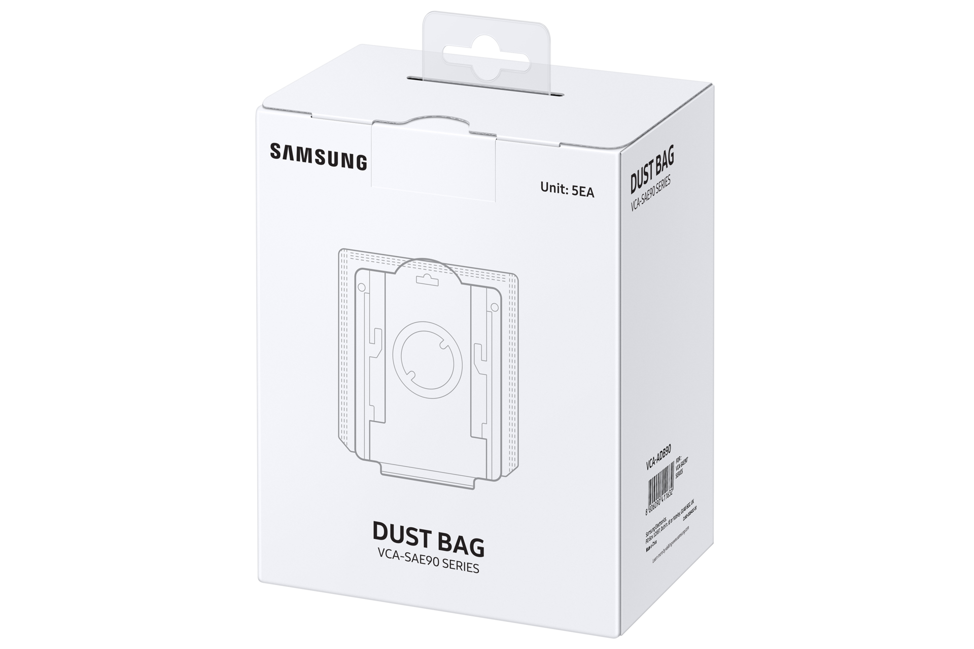 Shop for VCA-ADB90 now. Image show white box packaging Auto Dust Disposal Bag (5 pieces) seen from right perspective view