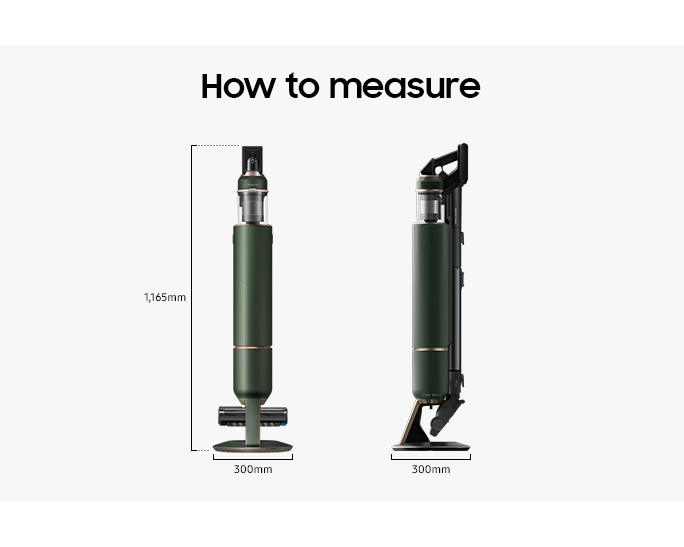 Get VS20A95943N/SP with offers now. Image shows the measurement of height and width of BESPOKE Jet™ complete extra
