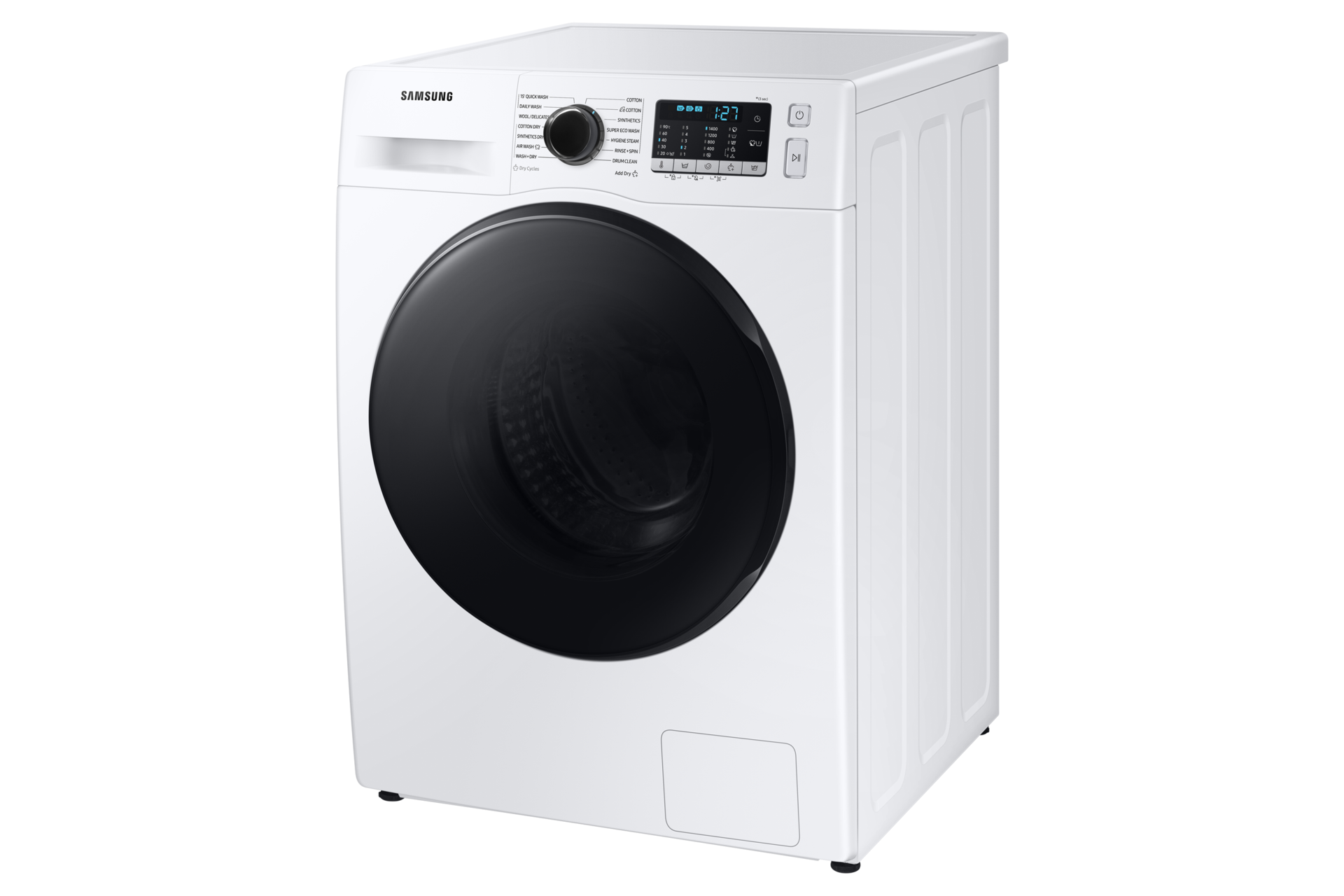 Get Samsung WD80TA046BE/SP now. EcoBubble™, 8Kg, Washer Dryer, 4 Ticks seen from right perspective view