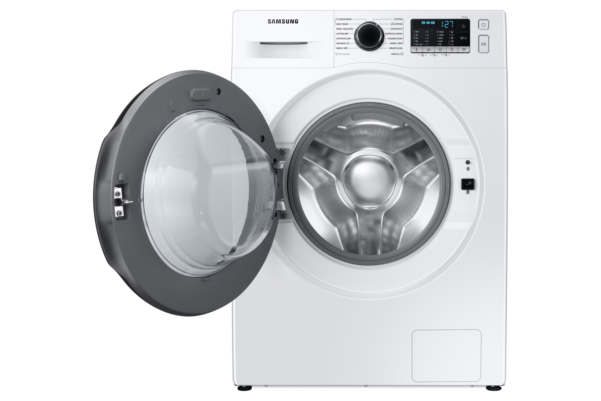 Buy Samsung WD80TA046BE/SP now. EcoBubble™, 8Kg, Washer Dryer, 4 Ticks seen from front with door open