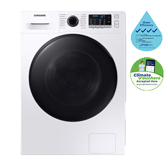 Buy Samsung WD80TA046BE/SP now. EcoBubble™, 8Kg, Washer Dryer, 4 Ticks seen from the front in white | Water Efficiency | Climate Vouchers