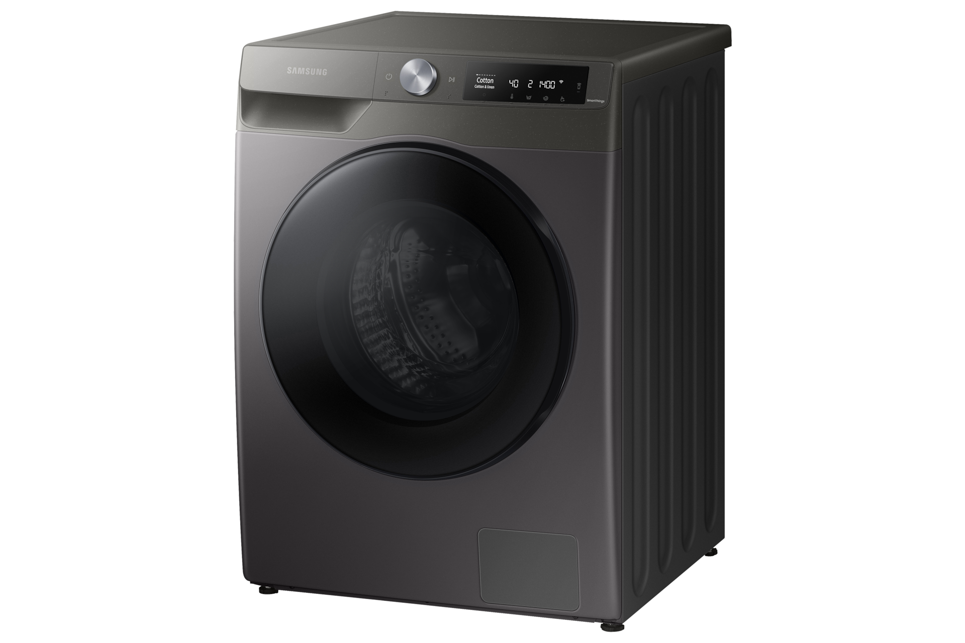 Get Samsung WD90T634DBN/SP now. EcoBubble™, 9Kg, Washer Dryer, 4 Ticks seen from the right perspective view