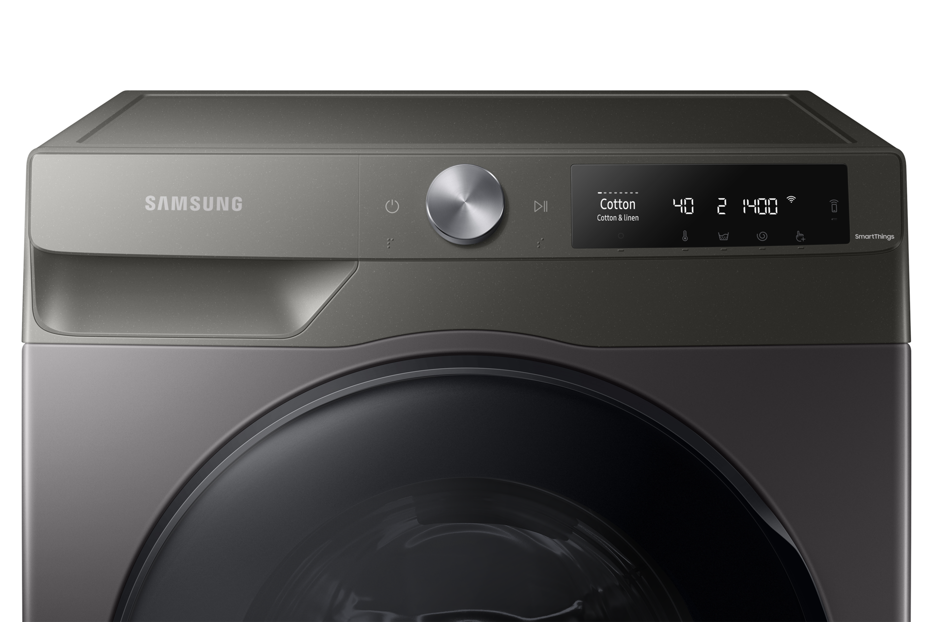 See Samsung WD90T634DBN/SP features now. Control panel of EcoBubble™, 9Kg, Washer Dryer, 4 Ticks seen from front view