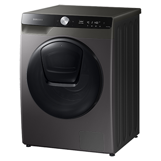 Check out WD90T754DBX/SP now. QuickDrive™, 9Kg, Washer Dryer, 4 Ticks in grey seen from right perspective