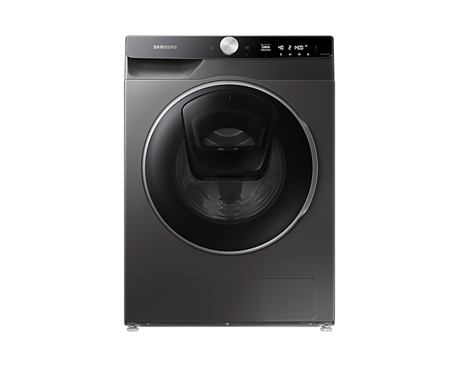 Explore Samsung WW12TP94DSX/SP features now. QuickDrive™, 12Kg, Front Load, 4 Ticks seen from front view in gray