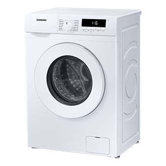 Explore WW70T3020WW/SP features now. Image shows Front Load Washer, 7kg, 3 Ticks in white from right perspective view