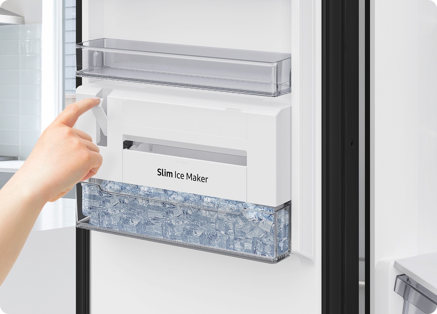 Ice is being poured in the Slim Ice Maker.