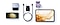 Prikazan je pogled različnih naprav iz ptičje perspektive s črnim napajalnikom in kablom USB-C na sredini. Na levi sta prikazana modri Galaxy Z Flip4 in Galaxy S23. Na desni sta prikazana Buds 2 Pro v barvi Bora Purple in Galaxy Tab S8.