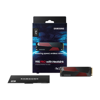 990 PRO z odvodnikom toplote PCIe 4.0 M.2 SSD celoten pogled embalaže, črn 