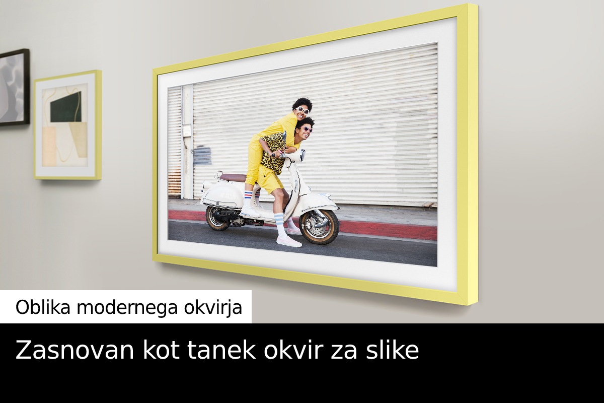 The Frame visi na steni ob drugih okvirjih za slike, tako da je tudi The Frame videti kot slika na steni. 