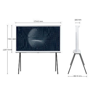 Dimenzije Samsung The Serif 138 cm na talnem stojalu z nebeško belo prepoznavno obliko