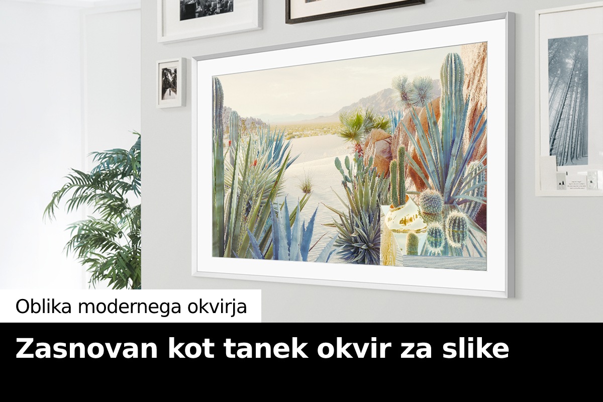 The Frame visi na steni ob drugih okvirjih za slike, tako da je tudi The Frame videti kot slika na steni. 