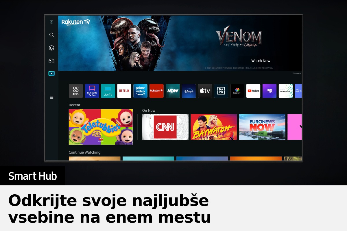 QLED TV Q80B z novim uporabniškim vmesnikom Smart Hub prikazuje najrazličnejše OTT storitve in vsebine