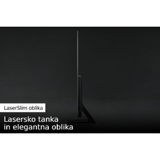 Slika OLED TV S95B iz profila prikazuje izjemno ozko obliko OLED TV LaserSlim