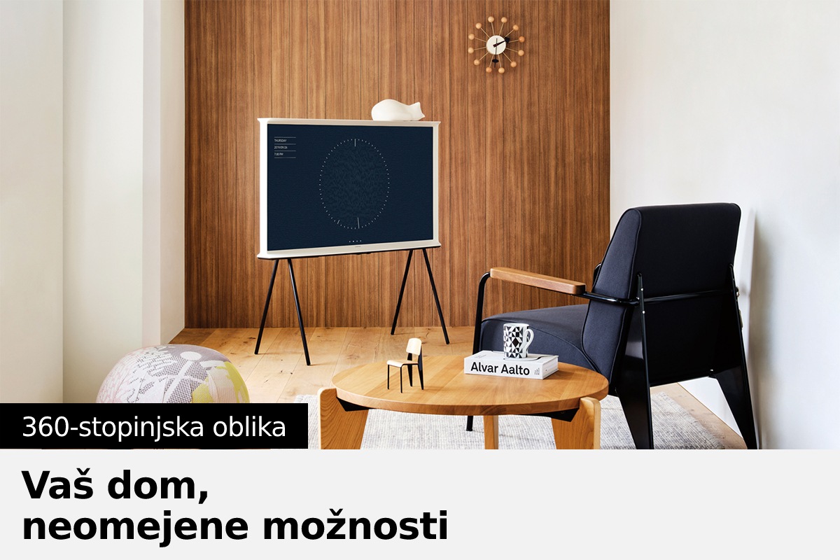 Dimenzije Samsung The Serif ## cm na talnem stojalu z nebeško belo prepoznavno obliko