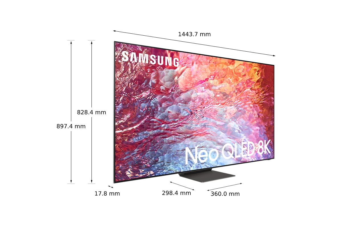 Dimenzije Samsung QLED TV(## x ## x ## mm) QN700B s sivim povezanim stojalom