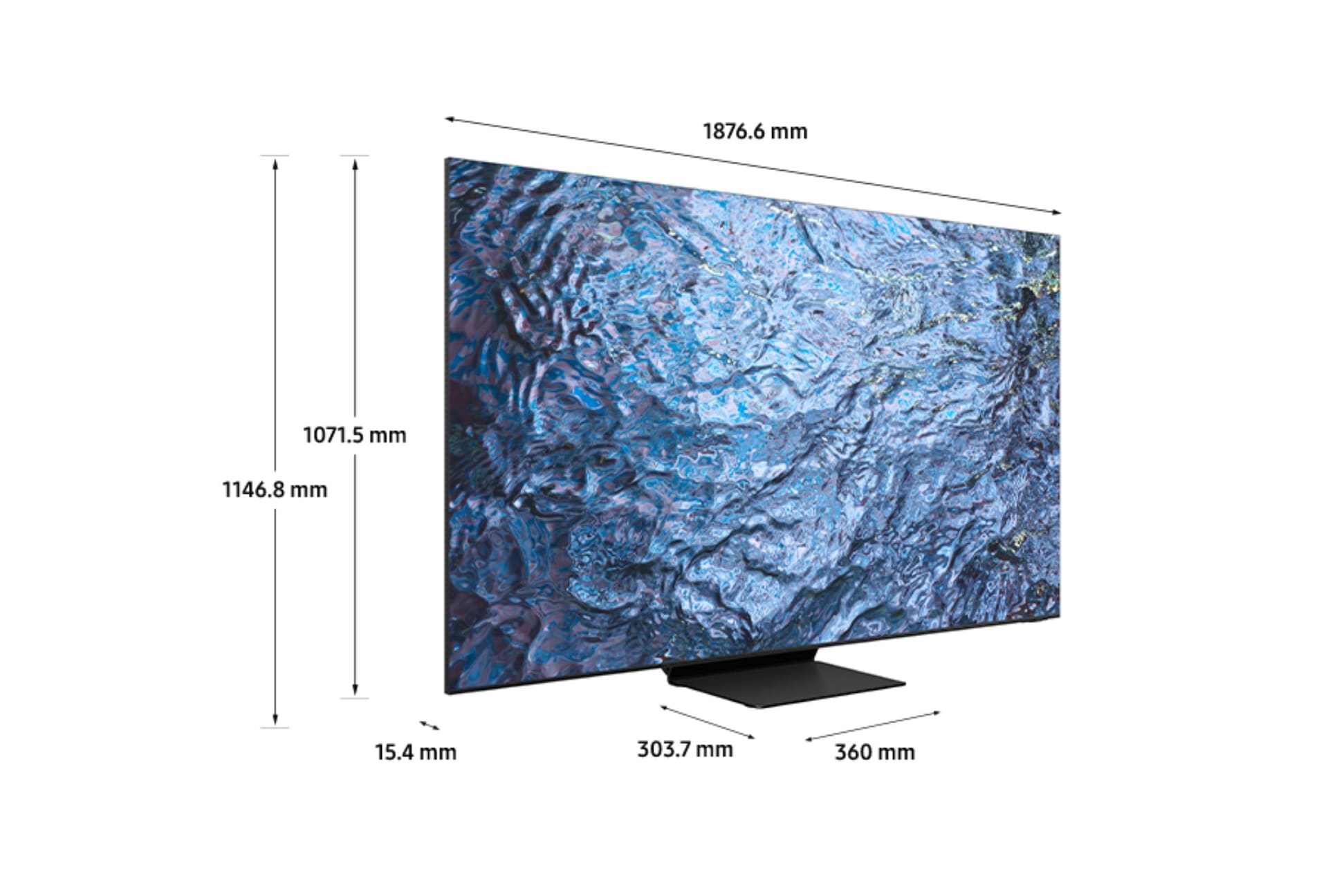 Dimenzije Samsung QLED TV(214 cm) QN900C s črnim povezanim stojalom