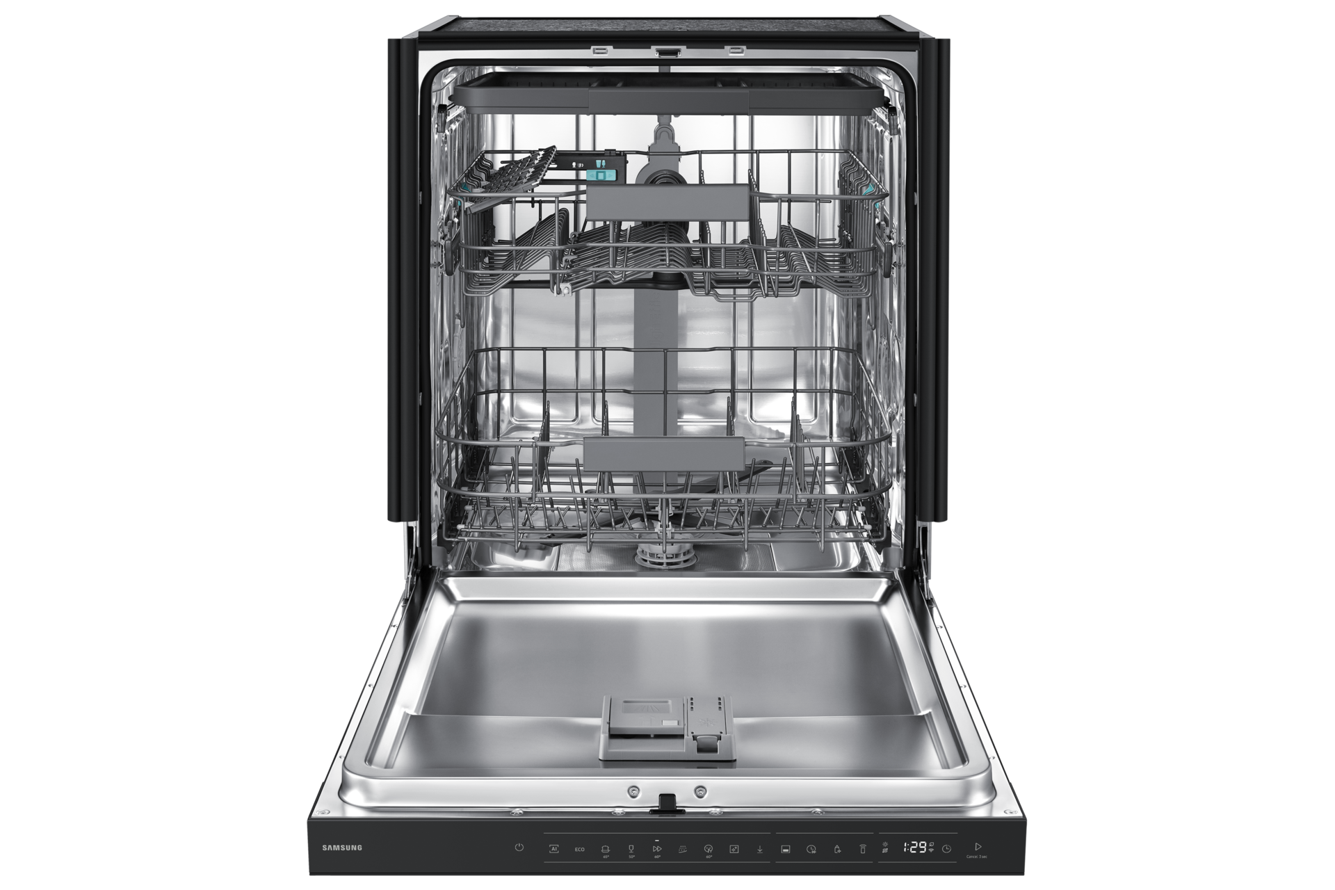 DW90H/24 Freestanding Dishwasher Energy Efficiency and AI Wash ⠀ Front-Open2 Black 