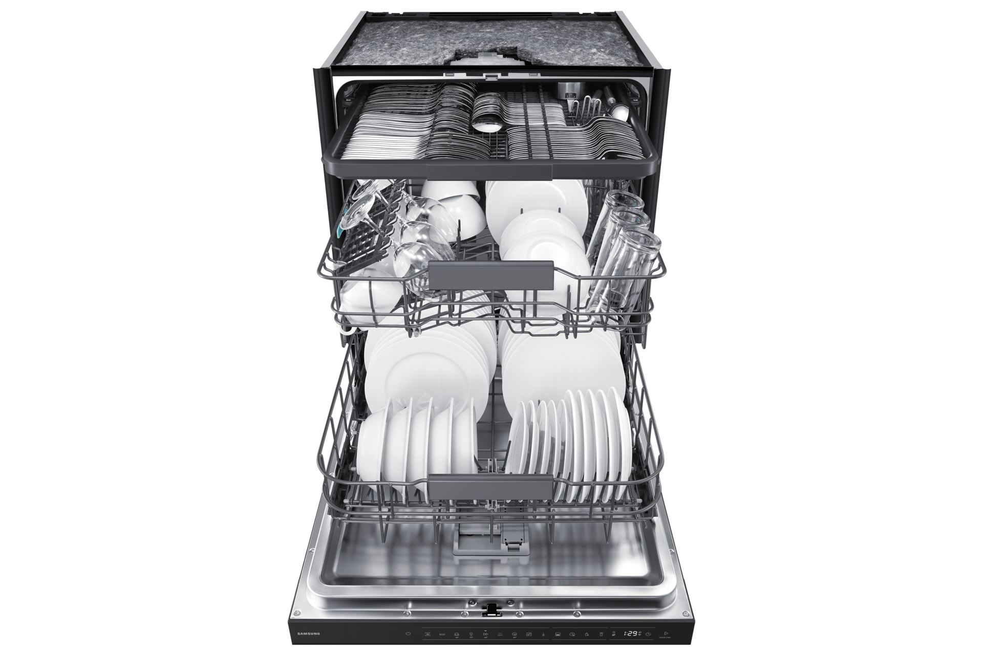 DW90H/24 Freestanding Dishwasher Energy Efficiency and AI Wash ⠀ Front-Open3 Black 