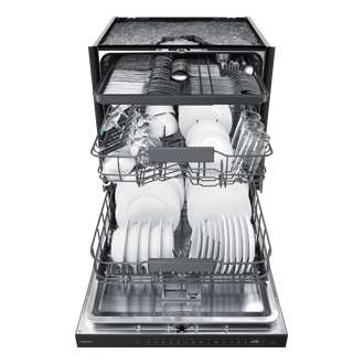 DW90H/24 Freestanding Dishwasher Energy Efficiency and AI Wash ⠀ Front-Open3 Black 