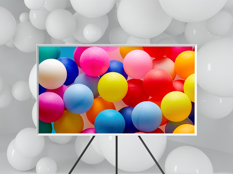 The Frame is displaying many balloons  in a wide variety of colors.
