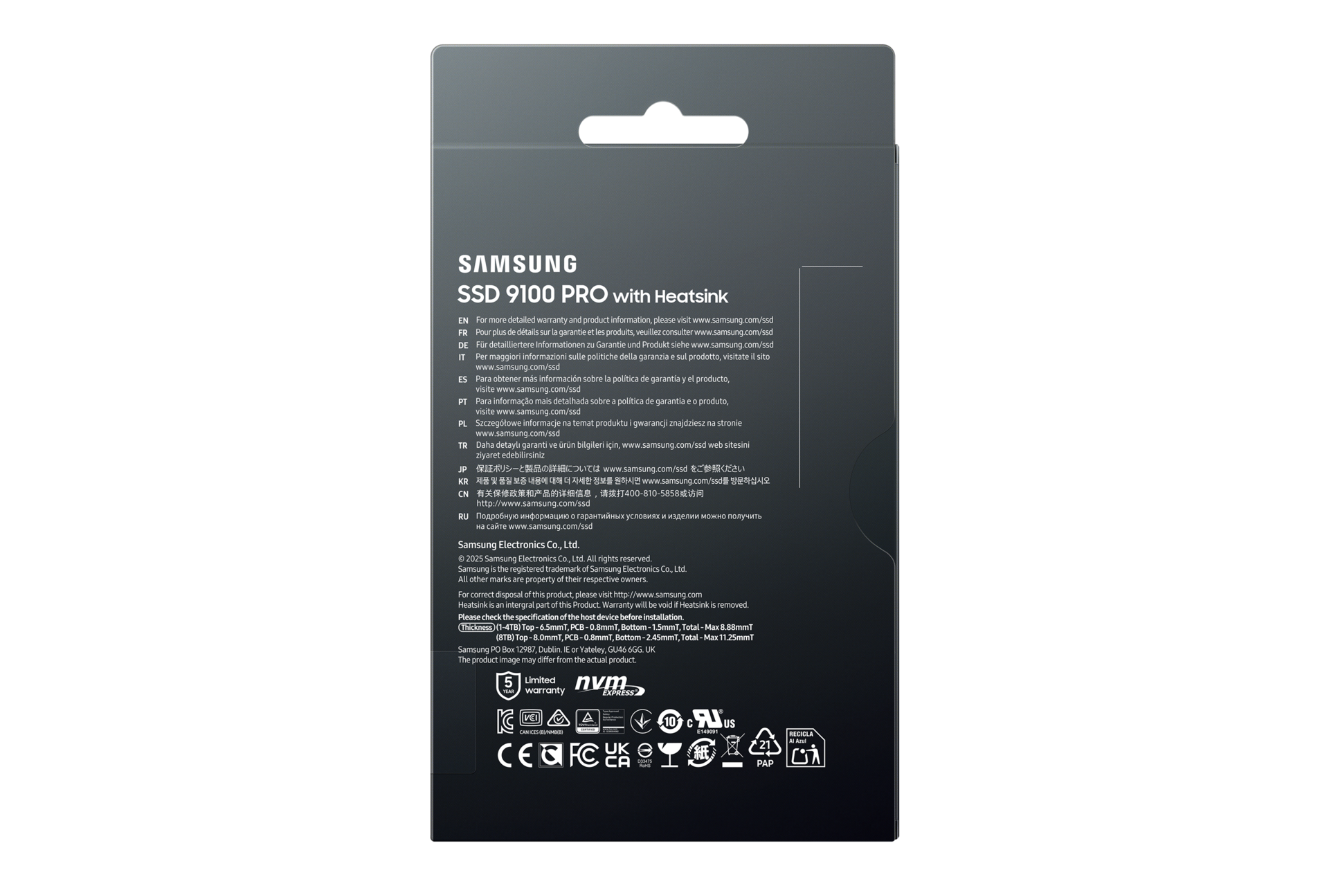 9100 PRO with Heatsink PCIe®5.0 NVMe™ M.2 SSD  PKG-Back Black 