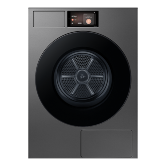 [เครื่องอบผ้า Bésp~óké Á~Í พร้อมด้วย Hýb~ríd H~éát P~úmp ขนาด 17 กก. สี D~árk S~téél~ ด้านหน้า]