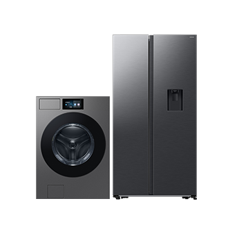 Washer Dryer Combo WD90F21BCSST and Side by Side Refrigerators RS57DG4100B4ST Dark Steel