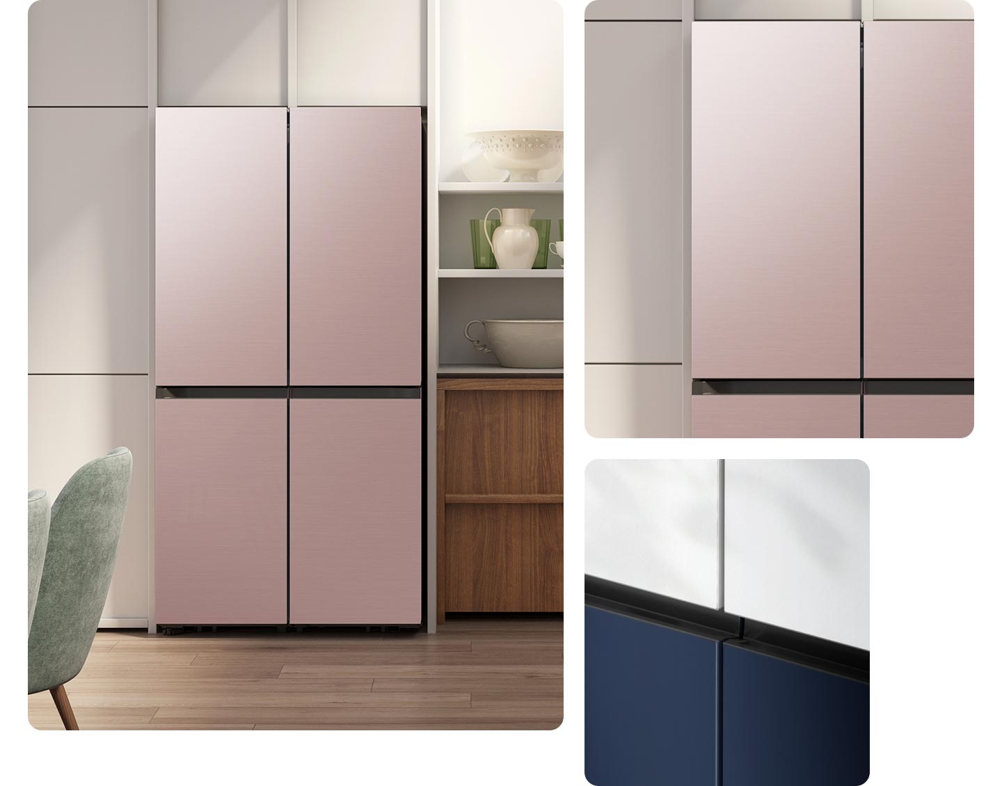 The sleek exterior of the fridge gives a clean look to the modern kitchen, with a flat finish and no recessed handles.