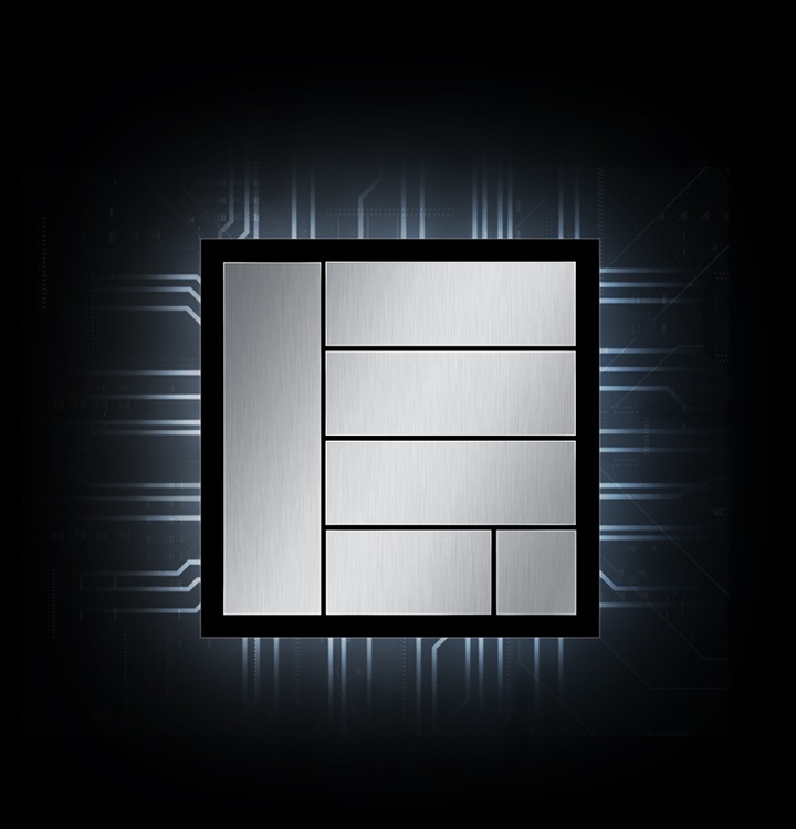 Illustration of a processor chip, surrounded by glowing lines that represent the circuitry inside the phone.