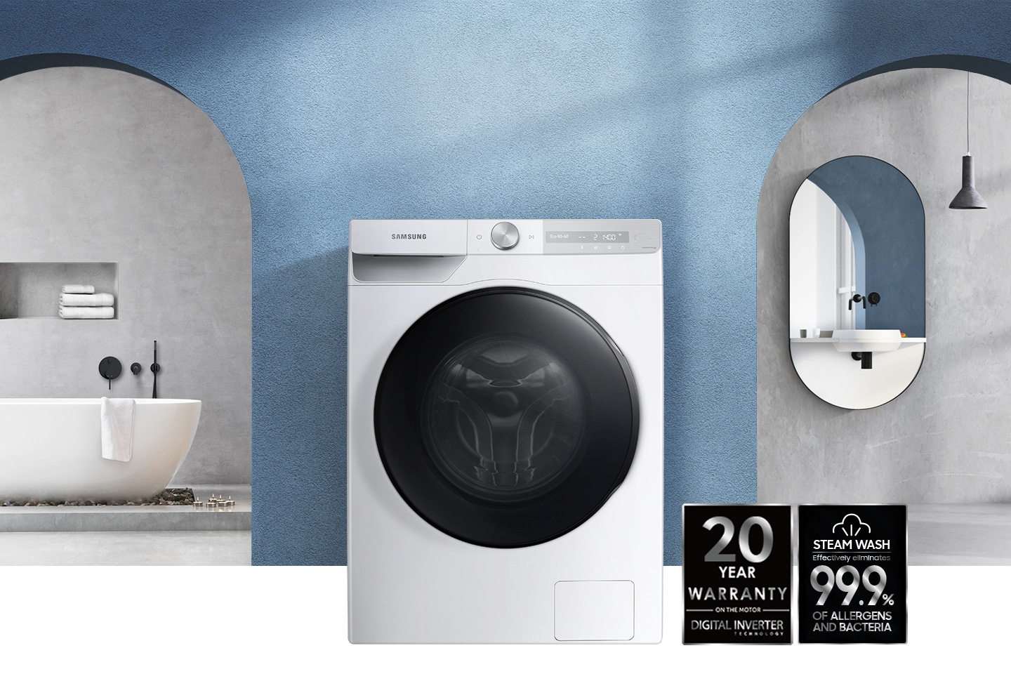 WW7400T features efficient clean, intelligent wash. It has Top level of energy efficiency, 10 year warranty on the DIT motor and effectively eliminates 99.9% of allergens and bacteria with steam wash. Eco Bubble saves energy as create bubble efficiently with less energy. Quick Drive is Time saving function which half the wash time up to 50%. AI control intuitively displays and personalizes wash cycles.