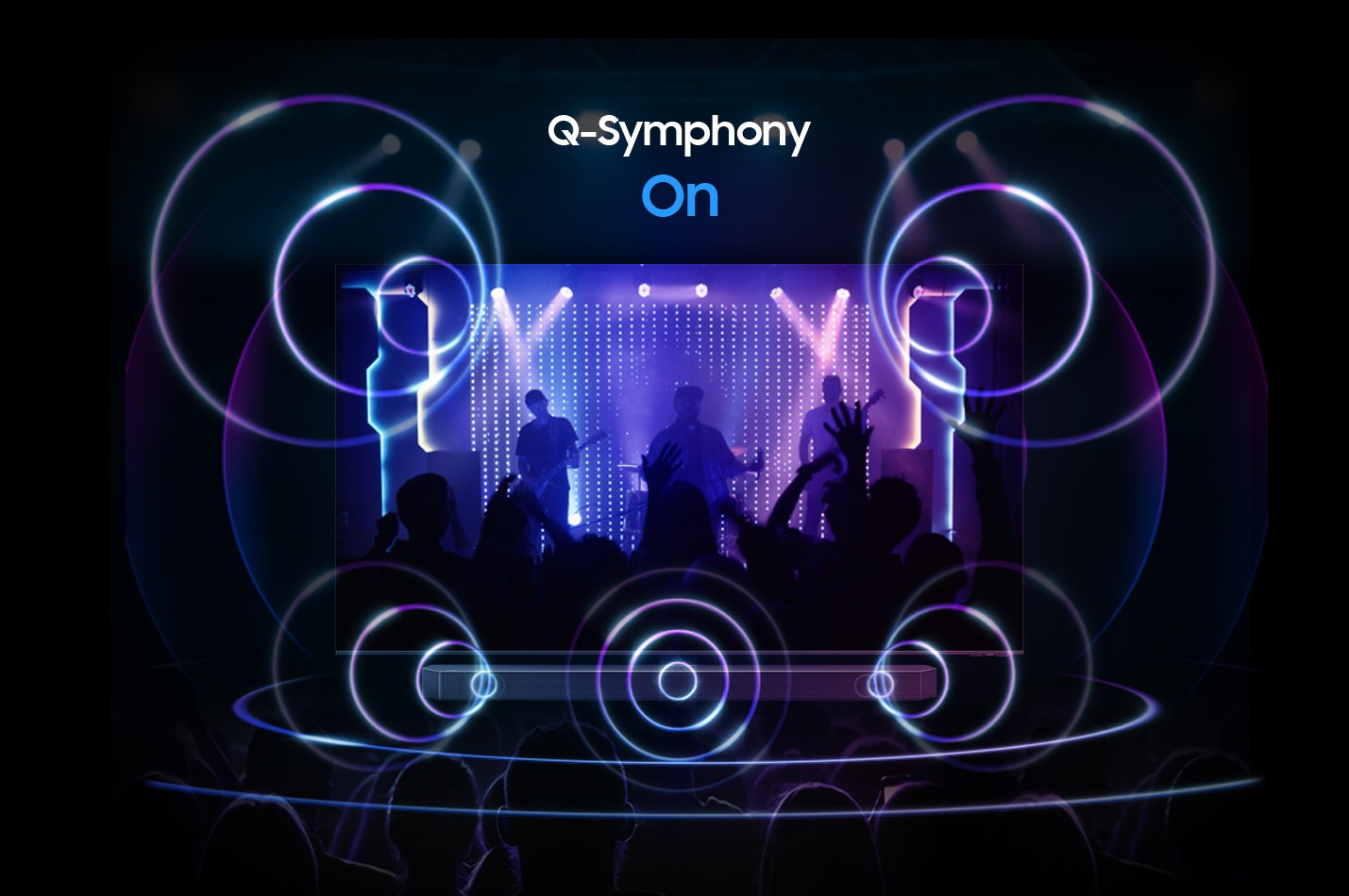 Only sound from the Soundbar Is activated when Q-Symphony is off. Sound from both the TV and Soundbar is activated together when Q-Symphony is on.