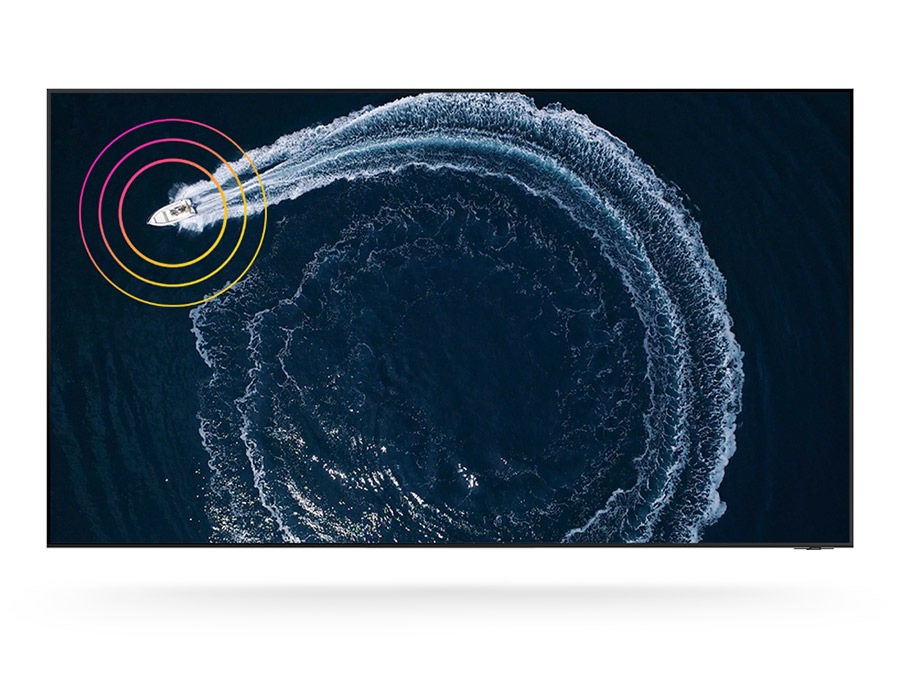 A boat is making a circular motion on the water. OTS+ technology is tracking the action of the boat as it moves.