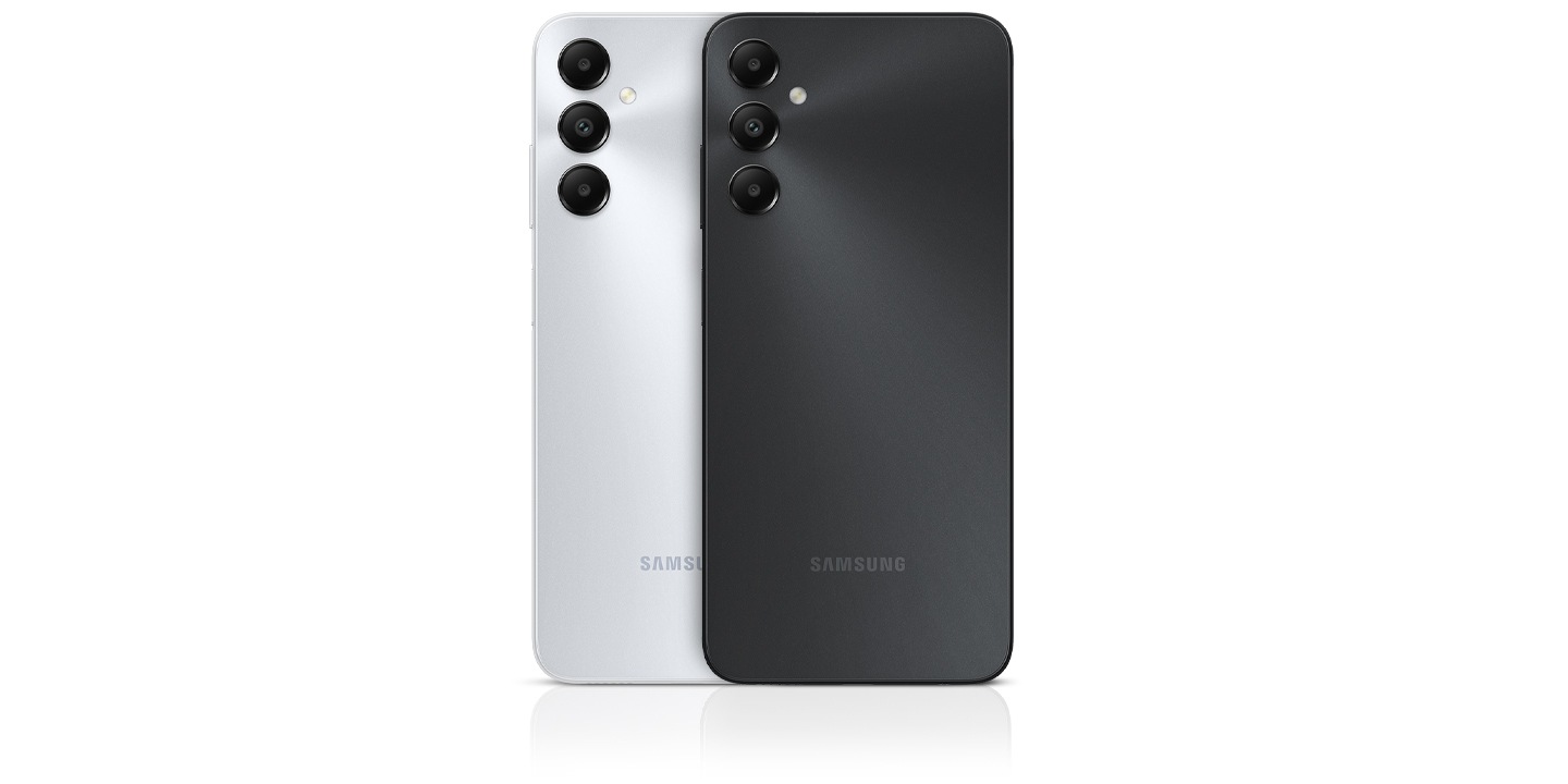 อุปกรณ์หลายเครื่องของ Galaxy A05 ได้รับการจัดเรียงเพื่อแสดงตัวเลือกสี