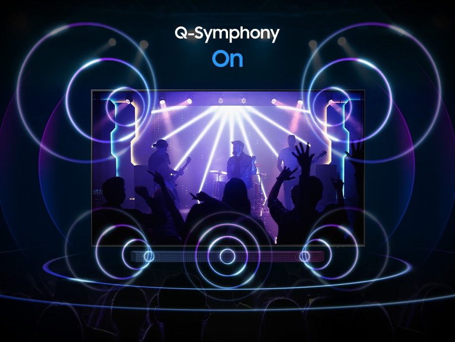 มีเพียงเสียงจาก Soundbar เท่านั้นที่เปิดใช้งานเมื่อ Q-Symphony ปิดอยู่ แต่เสียงจากทั้งทีวีและ Soundbar จะเปิดขึ้นเมื่อ Q-Symphony เปิดอยู่