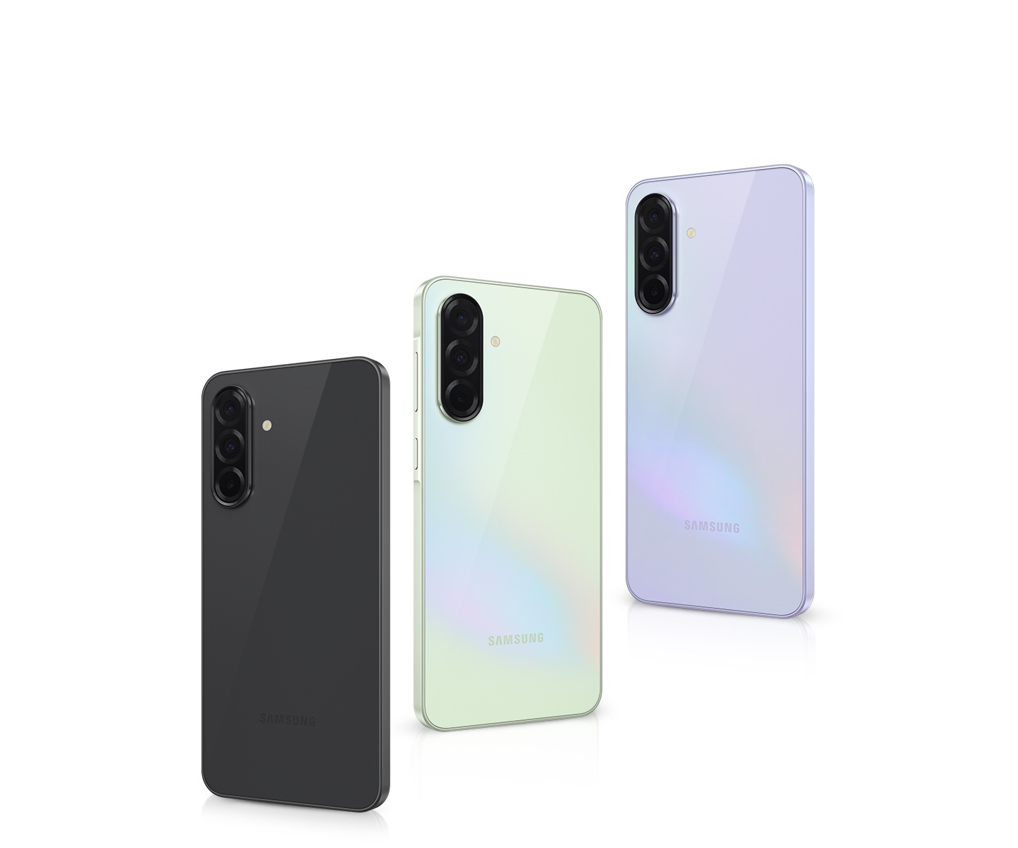 อุปกรณ์ Galaxy A36 5G สี่เครื่องหันไปในทิศทางต่าง ๆ เพื่อแสดงให้เห็นด้านหลังเครื่อง อุปกรณ์เครื่องซ้ายสุดกับอุปกรณ์เครื่องที่สองจากทางขวาสุดนั้นหันไปทางขวา อุปกรณ์เครื่องขวาสุดกับอุปกรณ์เครื่องที่สองจากทางซ้ายสุดนั้นหันไปทางซ้าย