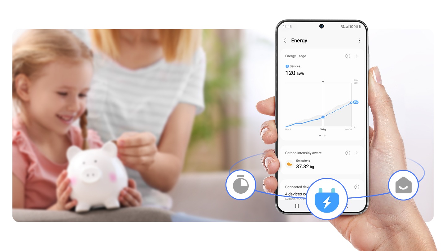 บุคคลหนึ่งกำลังใช้ SmartThings Energy และตรวจสอบการใช้พลังงาน
