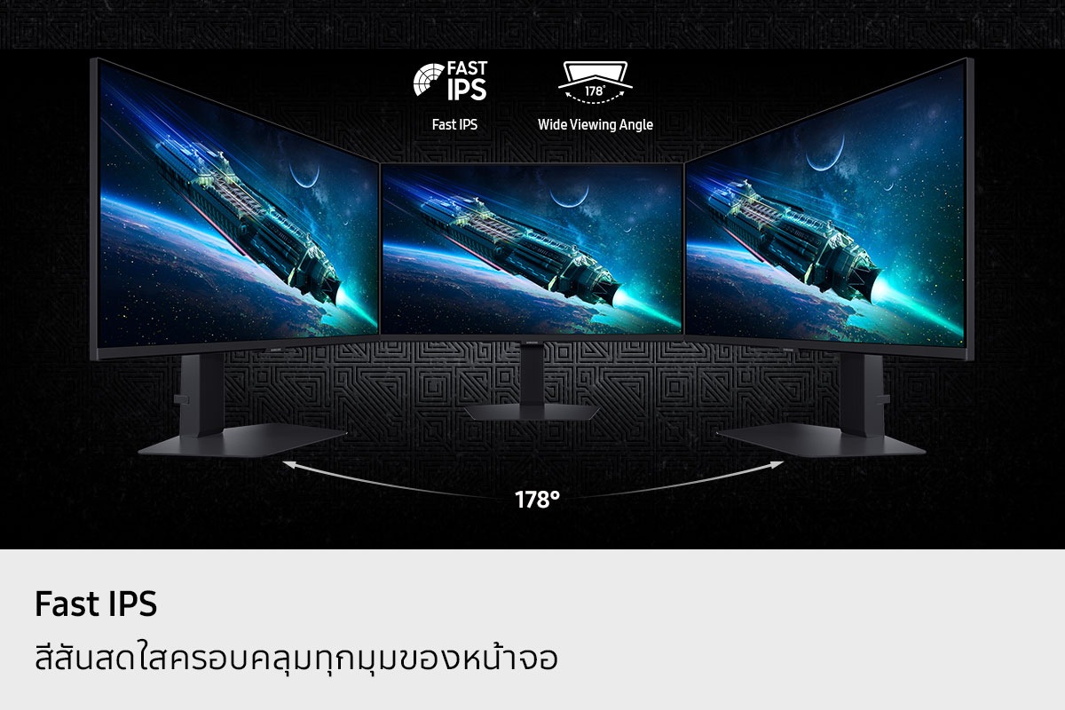 IPS ความเร็วสูง สีสันสดใสทั่วทั้งหน้าจอ จอภาพสามจอวางเรียงกันให้มุมมองภาพกว้างถึง 178° ไอคอน IPS ความเร็วสูงและมุมมองภาพกว้าง