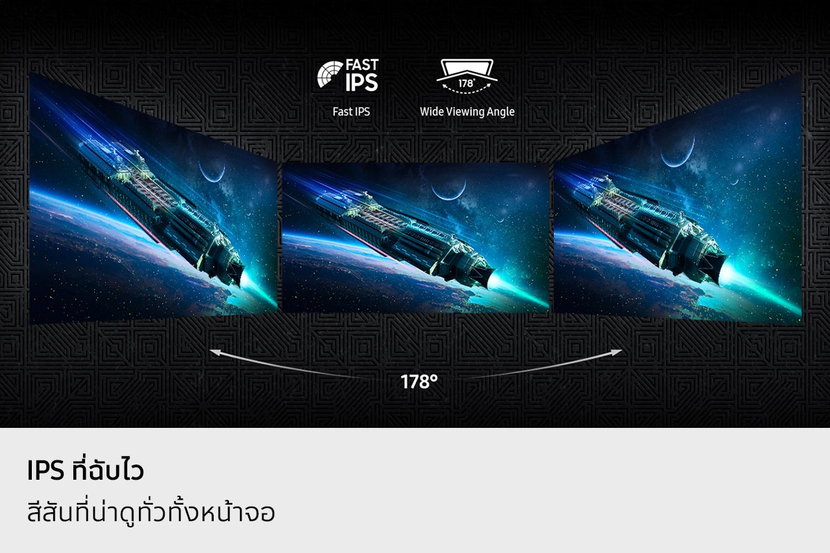 IPS ความเร็วสูง สีสันสดใสทั่วทั้งหน้าจอ จอภาพสามจอวางเรียงกันให้มุมมองภาพกว้างถึง 178° ไอคอน IPS ความเร็วสูงและมุมมองภาพกว้าง