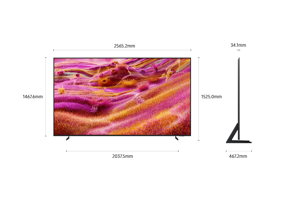 [ขนาดเฉพาะหน้าจอ Sáms~úñg Ñ~éó QL~ÉD QÑ~90F (2565.2 x 1467.6 x 34.1 มม.) ความสูงพร้อมขาตั้ง T~ítáñ~ Blác~k Mét~ál Lí~ñéár~ (1525.0 มม.) ขนาดขาตั้ง Títá~ñ Blá~ck Mé~tál L~íñéá~r (2037.5 x 467.2 มม.)]