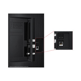 ทีวี Samsung 2025 QLED Q5F มีพอร์ต USB, HDMI, LAN, เสาอากาศ และอื่นๆ อยู่ด้านข้าง