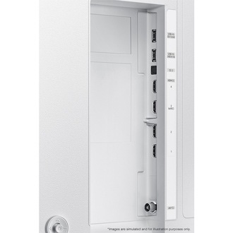 Samsung 2024 The Serif LS01D มีพอร์ต USB, HDMI, เสาอากาศ และอื่น ๆ อยู่ด้านข้าง