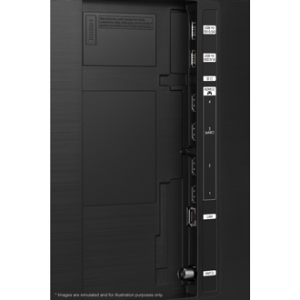 Samsung 2025 Neo QLED QN90F มีพอร์ต USB, HDMI, LAN, เสาอากาศ และอื่น ๆ ที่ด้านข้าง