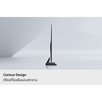 ภาพด้านข้างของทีวี OLED จาก Samsung โดดเด่นด้วยดีไซน์ Contour Design ที่มีรูปทรงเพรียวบางสง่างามและโค้งมนอย่างอ่อนโยน
