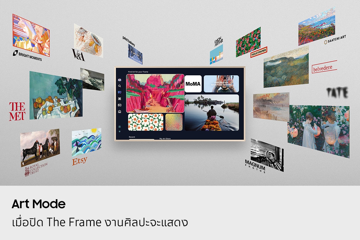โหมดศิลปะ เมื่อ The Frame ปิดอยู่ งานศิลปะจะปรากฏขึ้น The Frame จะแสดงงานศิลปะที่มีอยู่ใน Art Store งานศิลปะอื่น ๆ จะปรากฏขึ้นรอบ ๆ กรอบและถูกดูดเข้าไปในทีวี