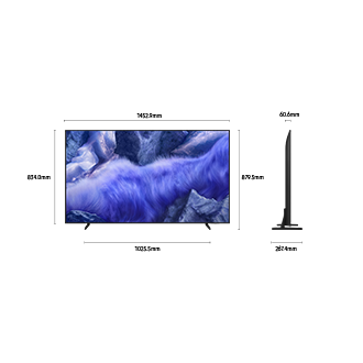ขนาดหน้าจอ Samsung QLED Q7F เท่านั้น (1120.3 x 647 x 60 มม.) ความสูงพร้อมขาตั้ง Black Flat Feet Narrow (694 มม.) ขนาดขาตั้ง Black Flat Feet Narrow (750.6 x 237 มม.)