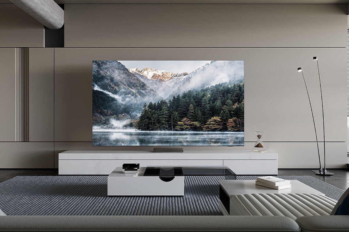 QN900D วางอย่างหรูหราบนคอนโซลในห้องนั่งเล่น